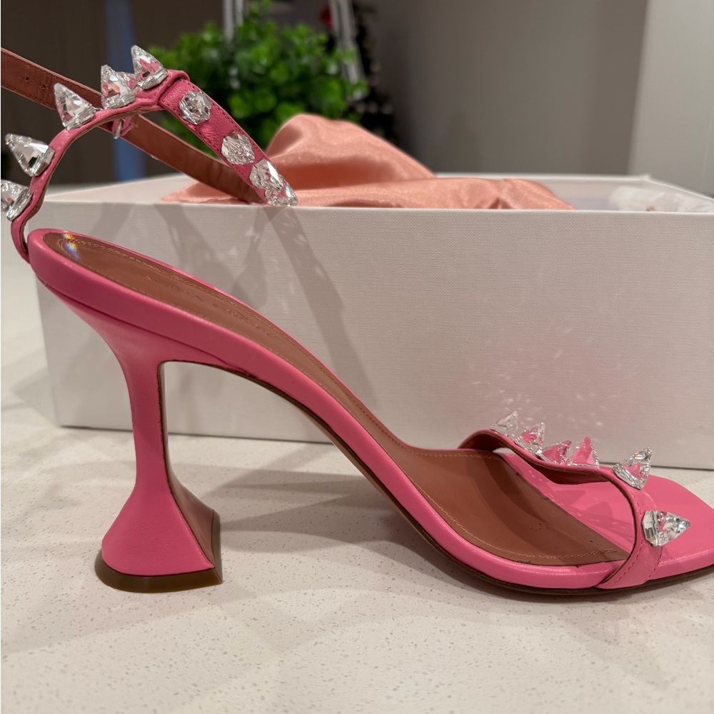 Amina Muaddi Pink Spiked Heels